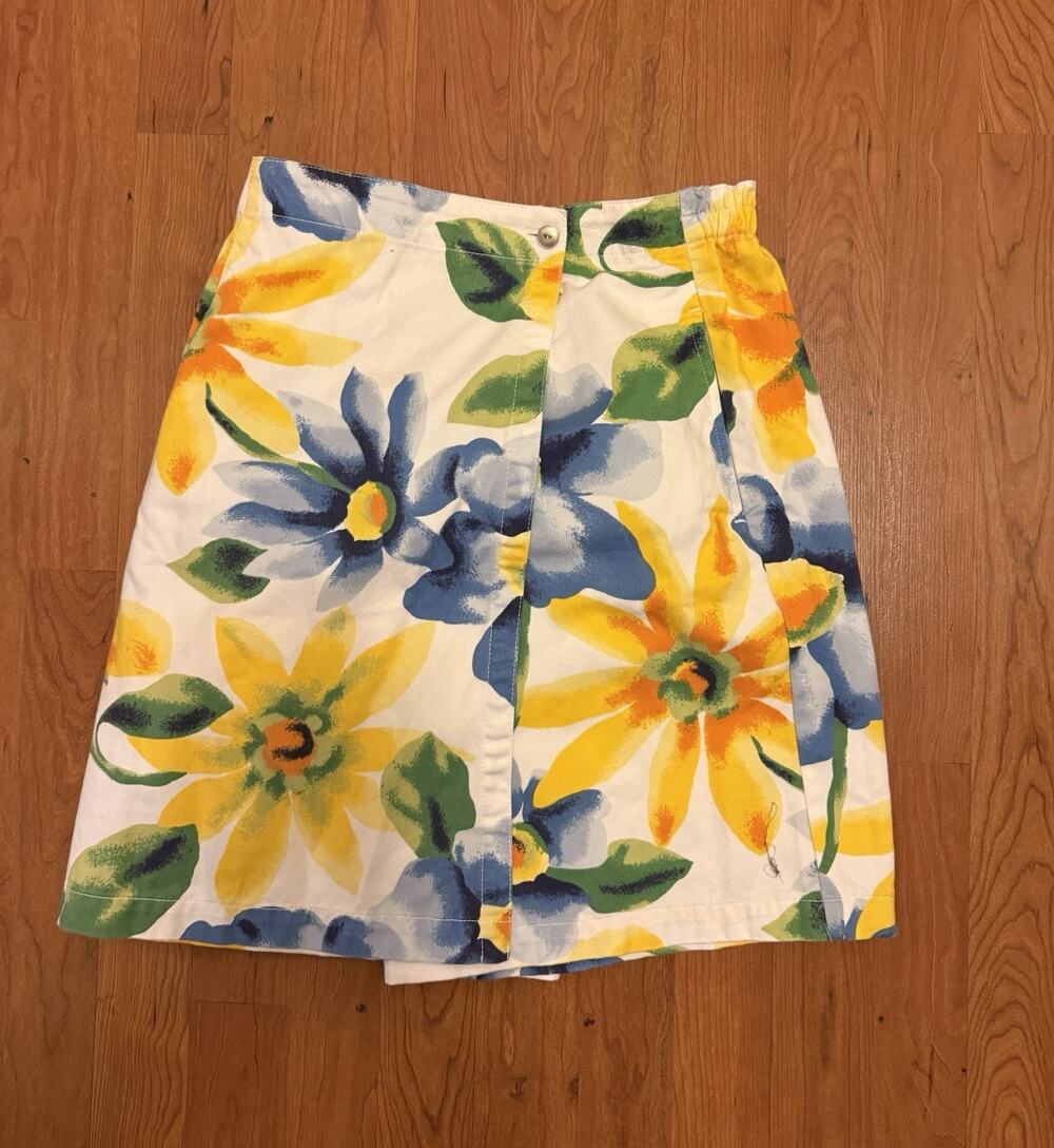VTG Susan Bristol Floral Skirt Art To Wear Watercolor Wrap Skirt Size 8